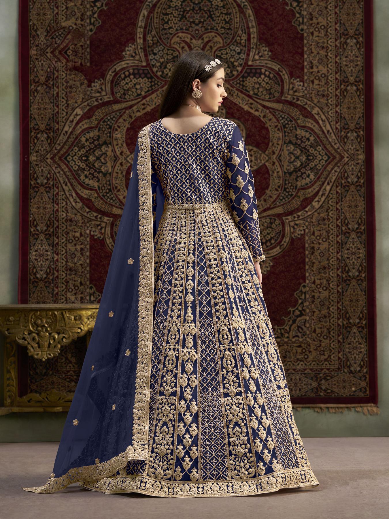 Blue Net Embroidery Gown — alternate view