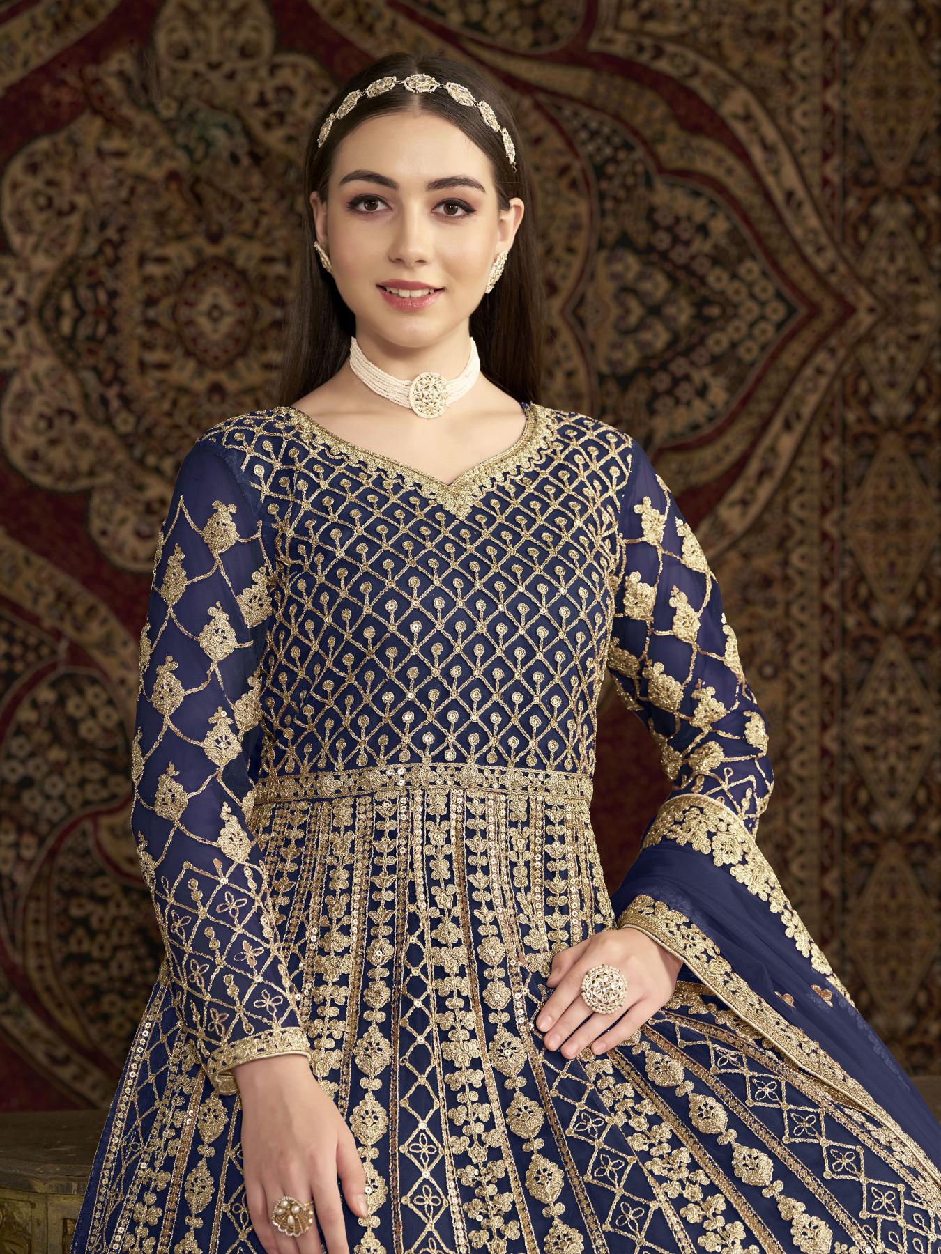 Blue Net Embroidery Gown