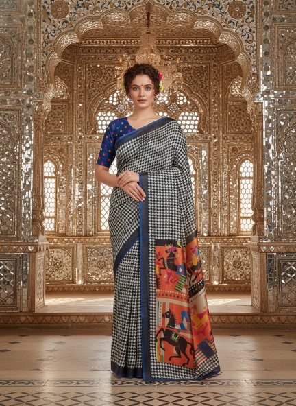 Blue Nivara Designer Digital Printed Crepe Silk Saree