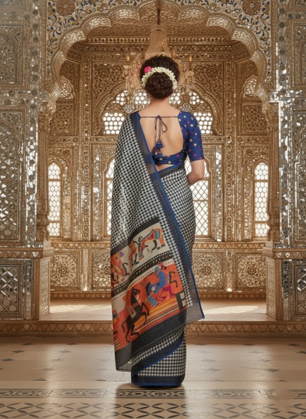 Blue Nivara Designer Digital Printed Crepe Silk Saree — alternate view