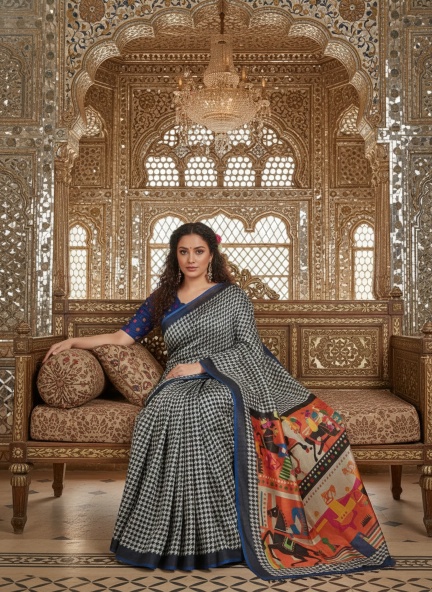 Blue Nivara Designer Digital Printed Crepe Silk Saree