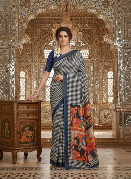 Blue Nivara Designer Digital Printed Crepe Silk Saree