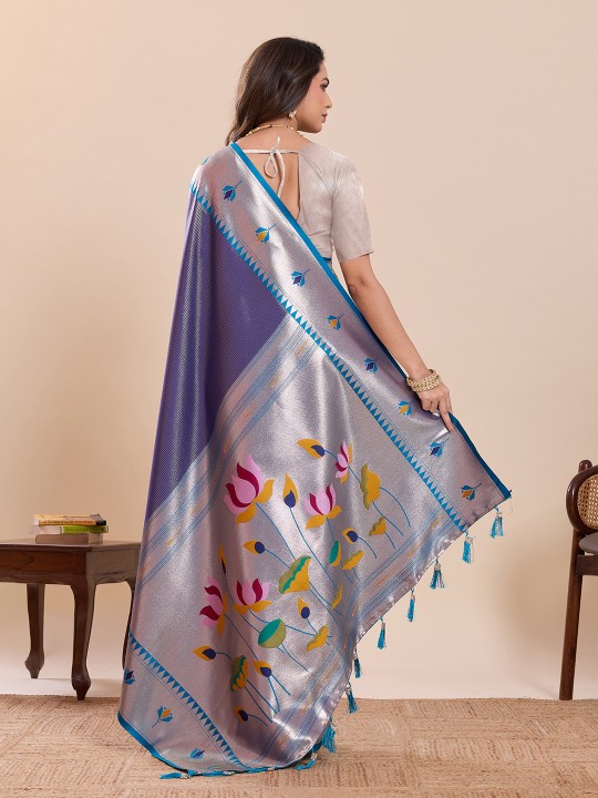 Blue Off White Zari Designer Soft Silk Saree — alternate view