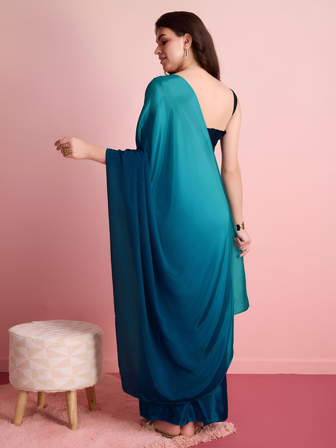 Blue Ombre Chinon Ready To Wear Saree — alternate view