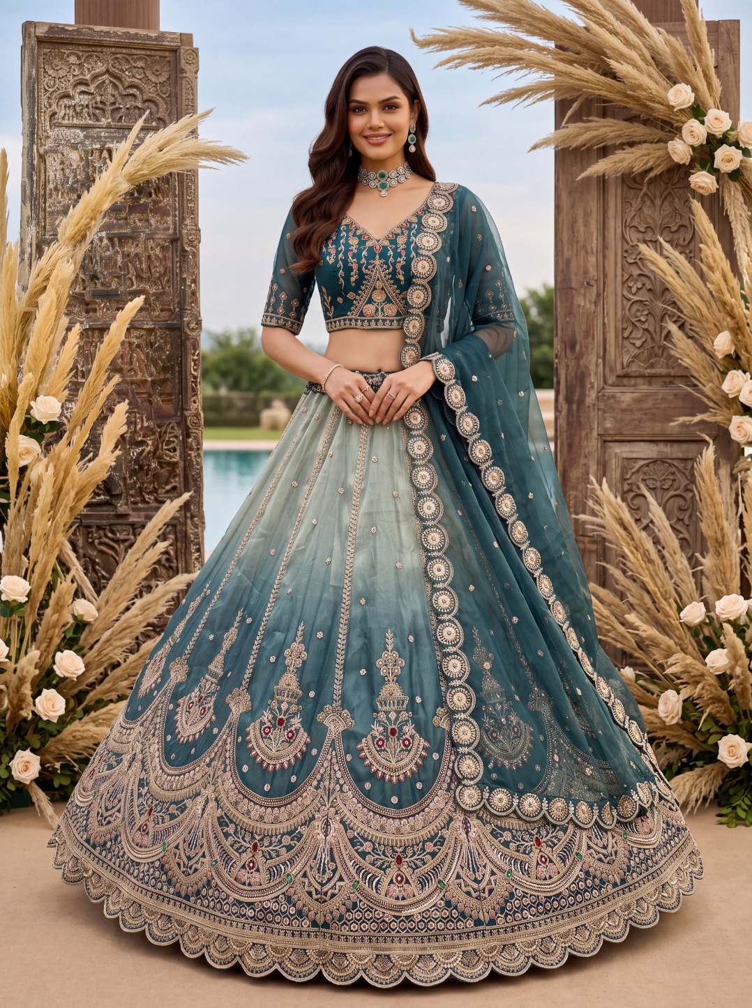 Blue Ombré Multi Thread Chandaniya Silk Lehenga Choli