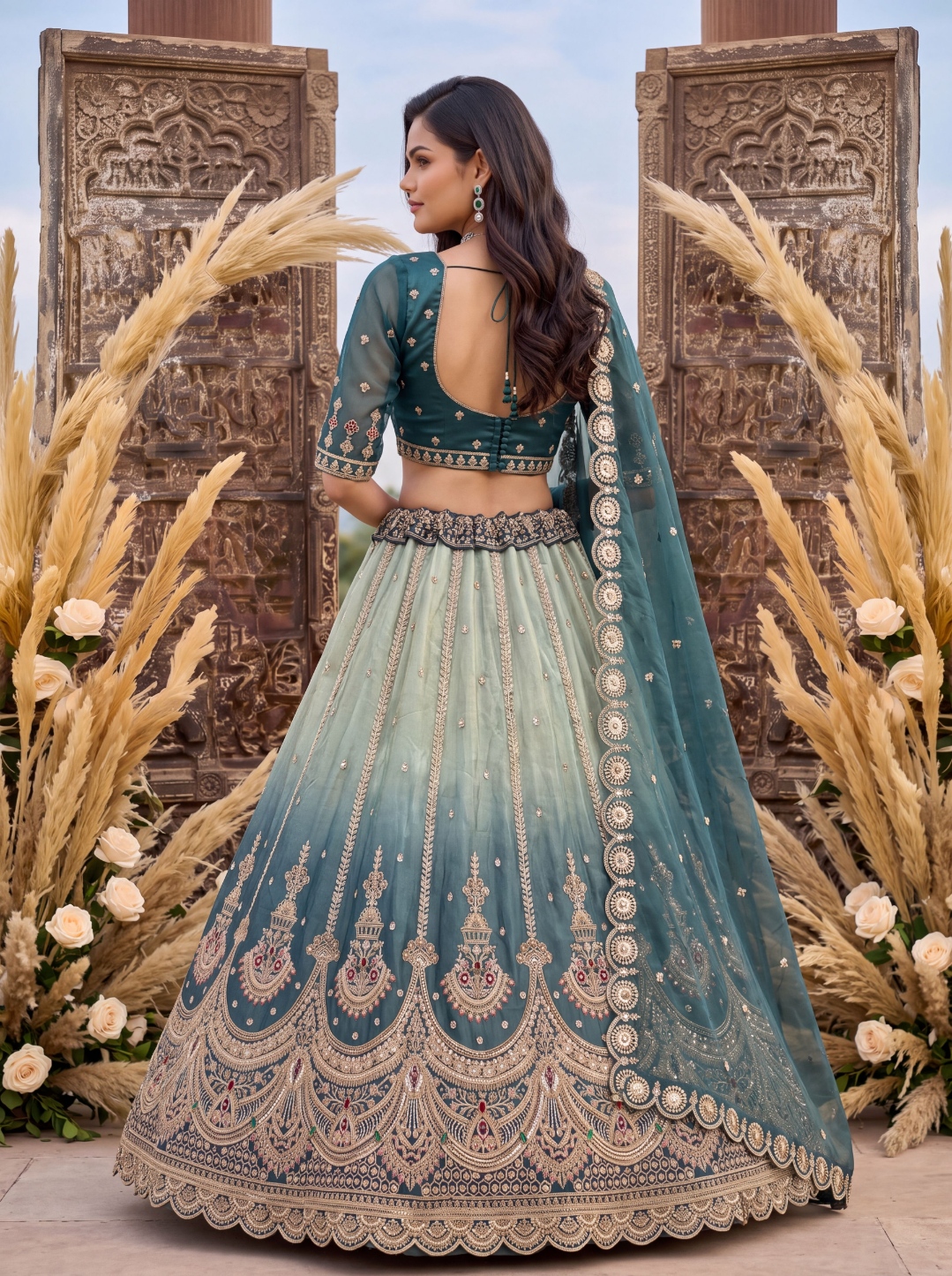 Blue Ombré Multi Thread Chandaniya Silk Lehenga Choli — alternate view