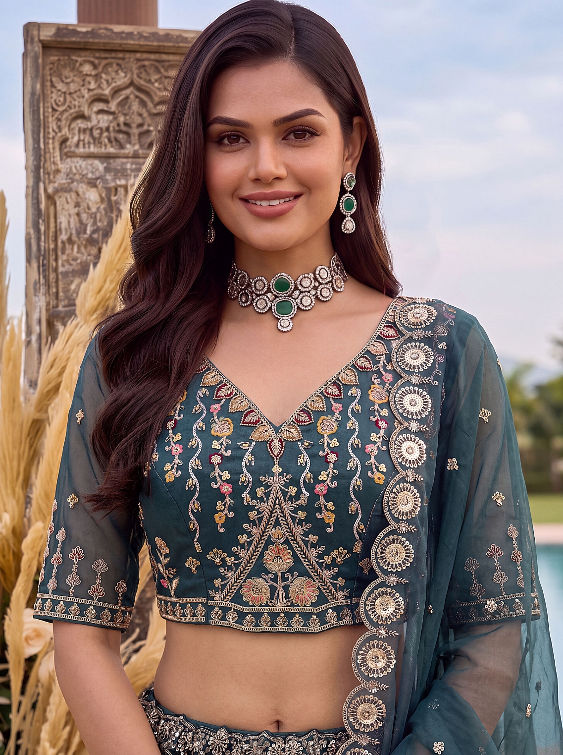Blue Ombré Multi Thread Chandaniya Silk Lehenga Choli