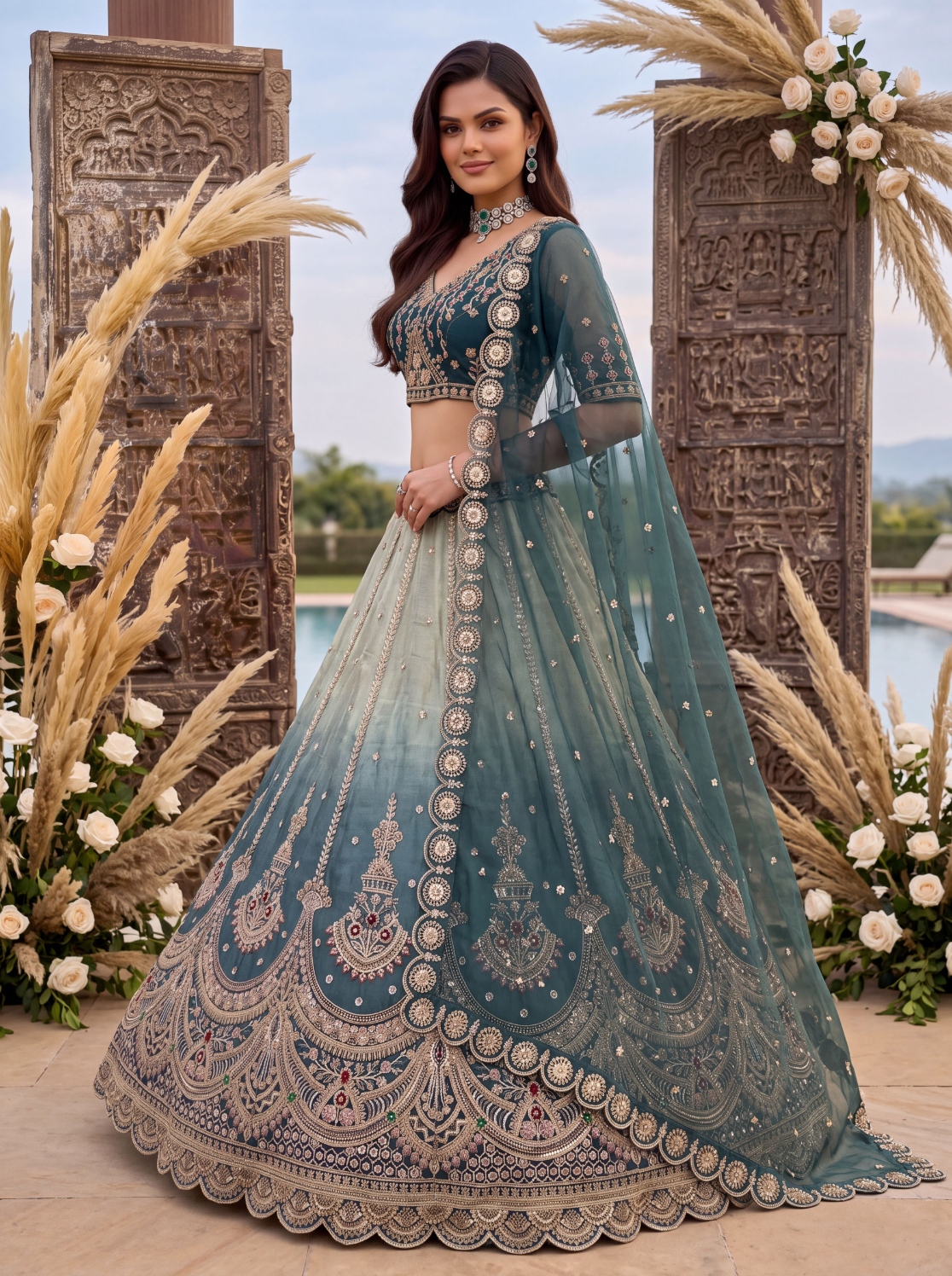 Blue Ombré Multi Thread Chandaniya Silk Lehenga Choli