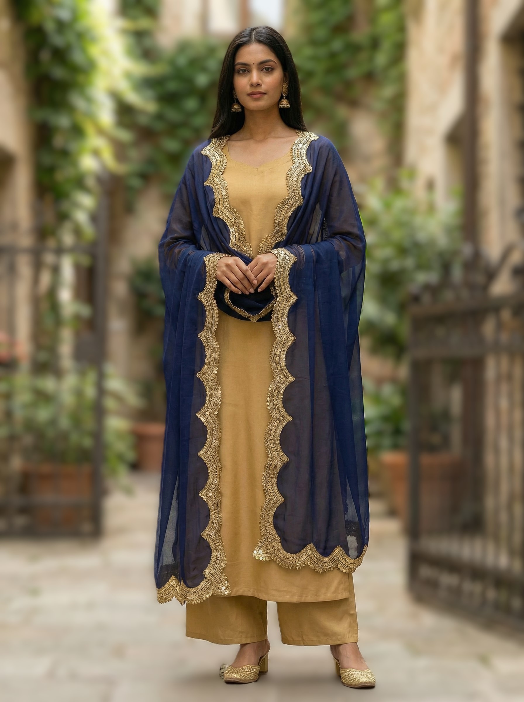 Blue Organza Designer Printed Dupatta