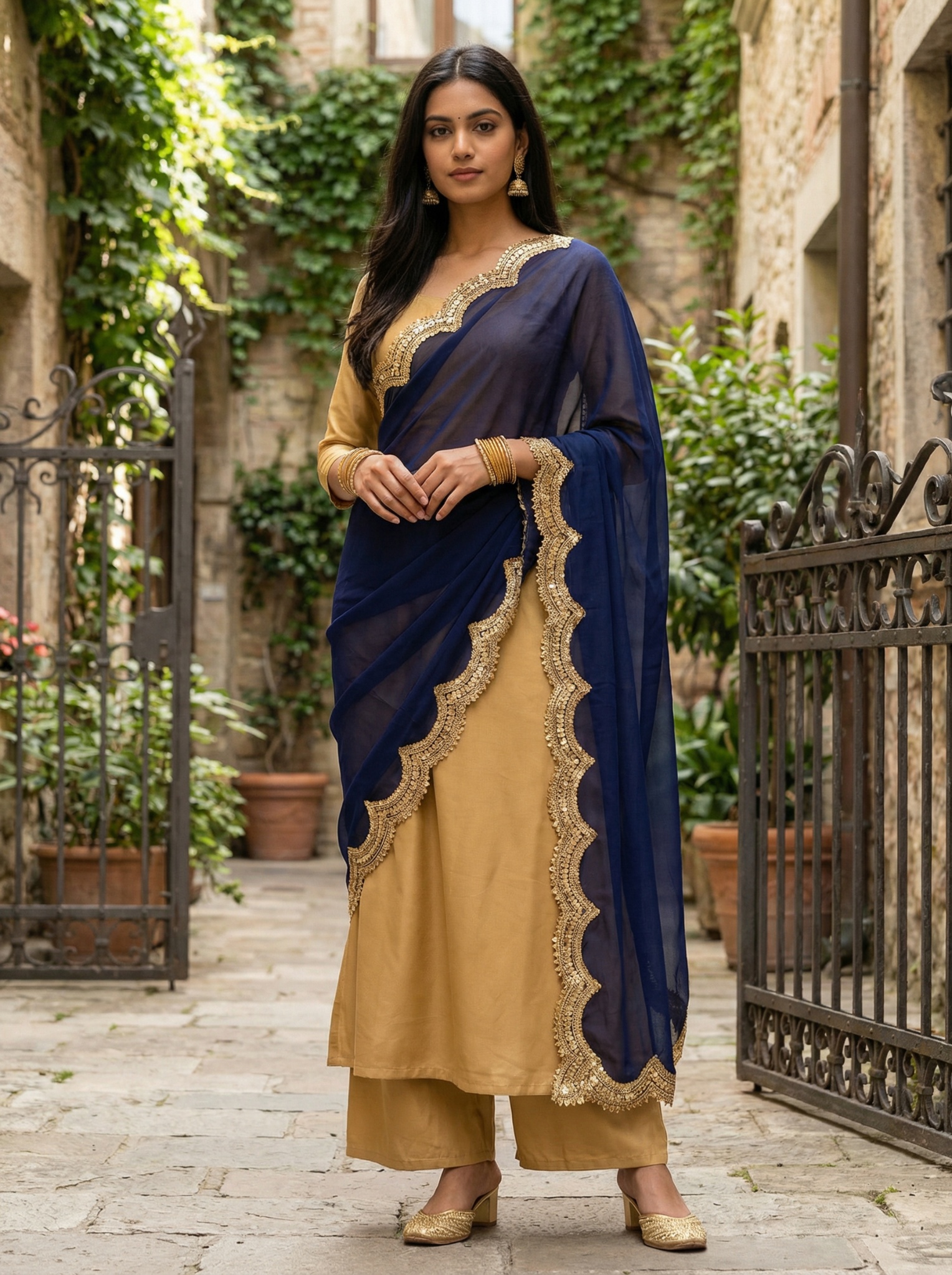 Blue Organza Designer Printed Dupatta — alternate view