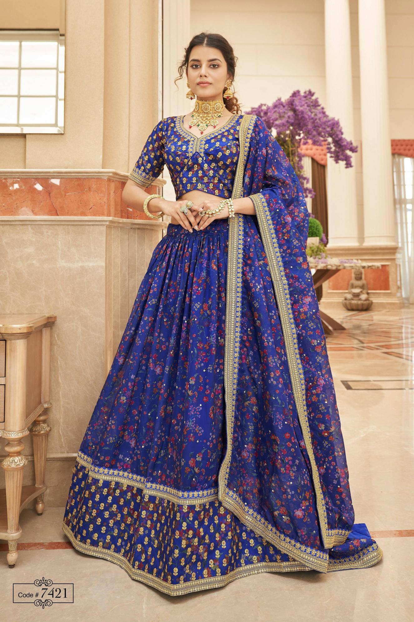 Blue Organza Lehenga Choli