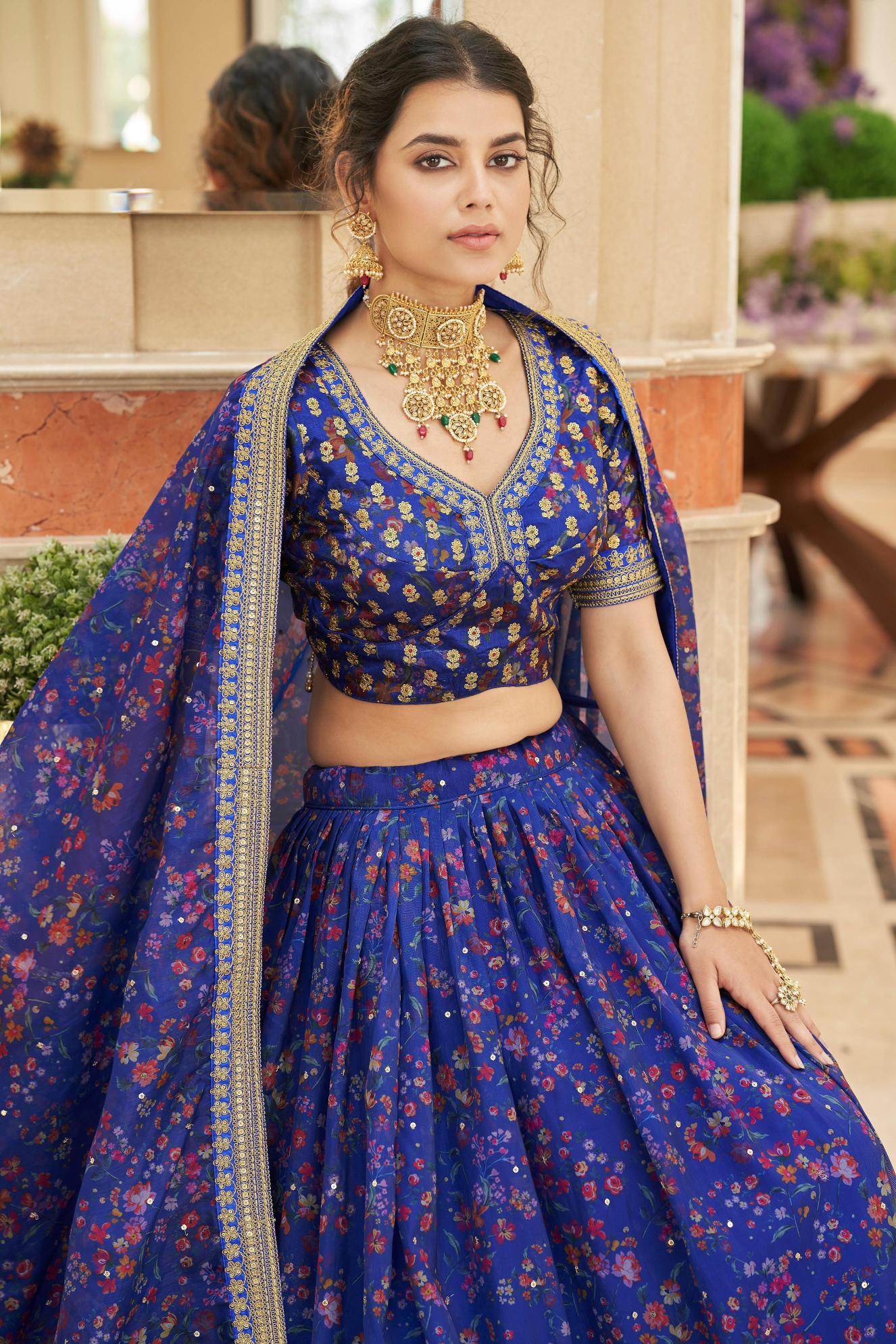 Blue Organza Lehenga Choli