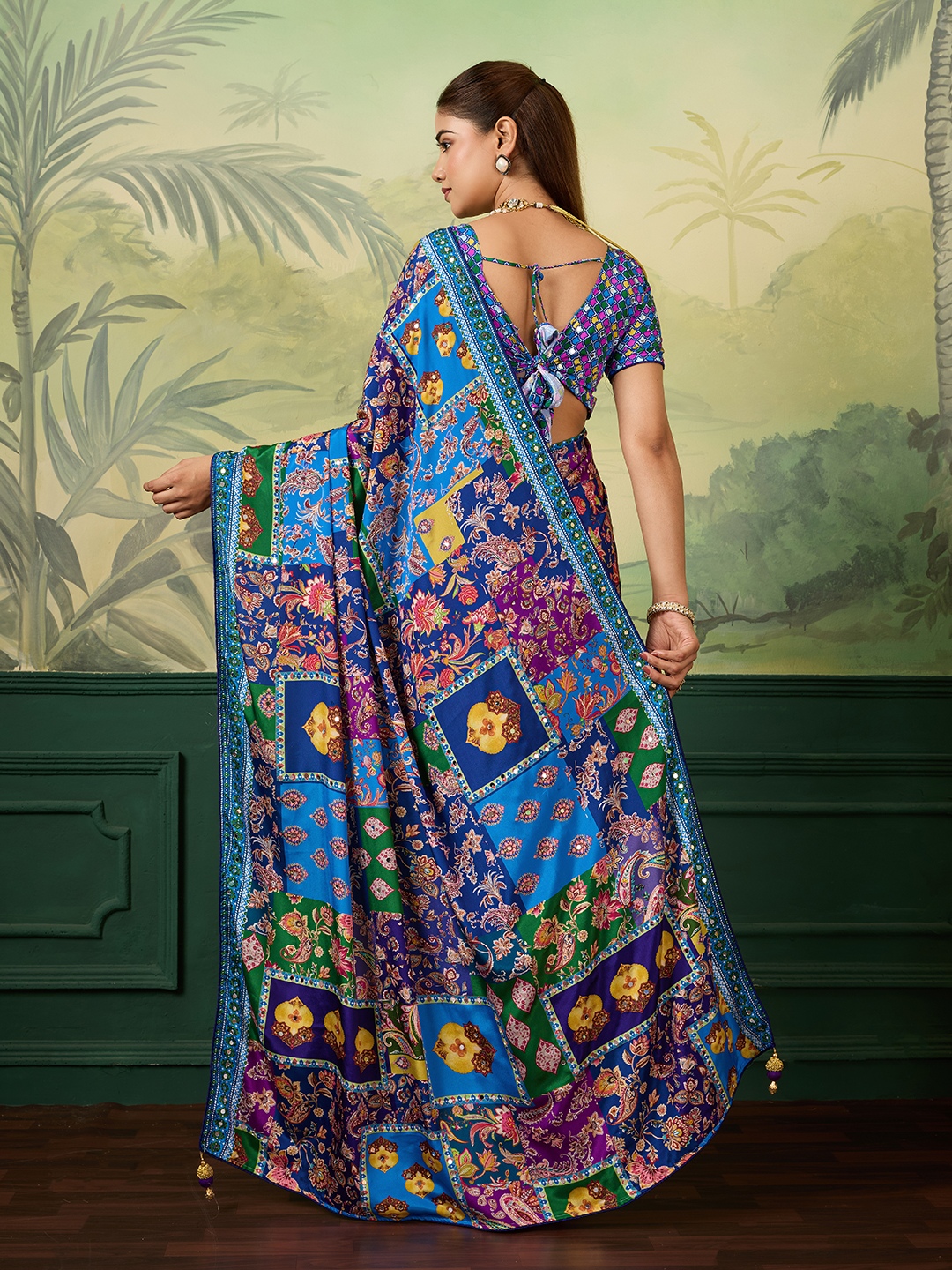 Blue Paisley Crepe Silk Saree — alternate view