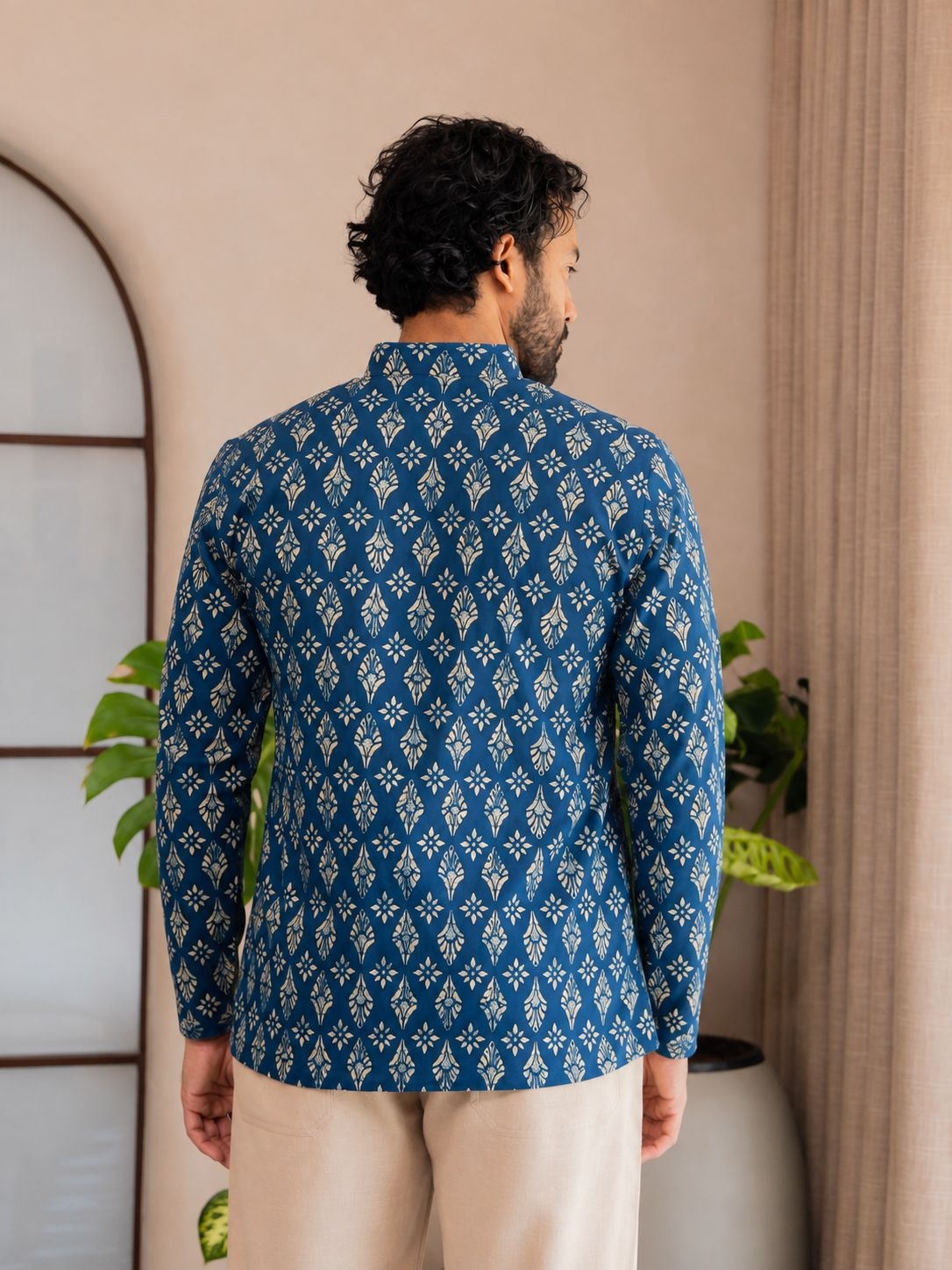 Blue Paisley Printed Swiss Linen Short Kurta — alternate view