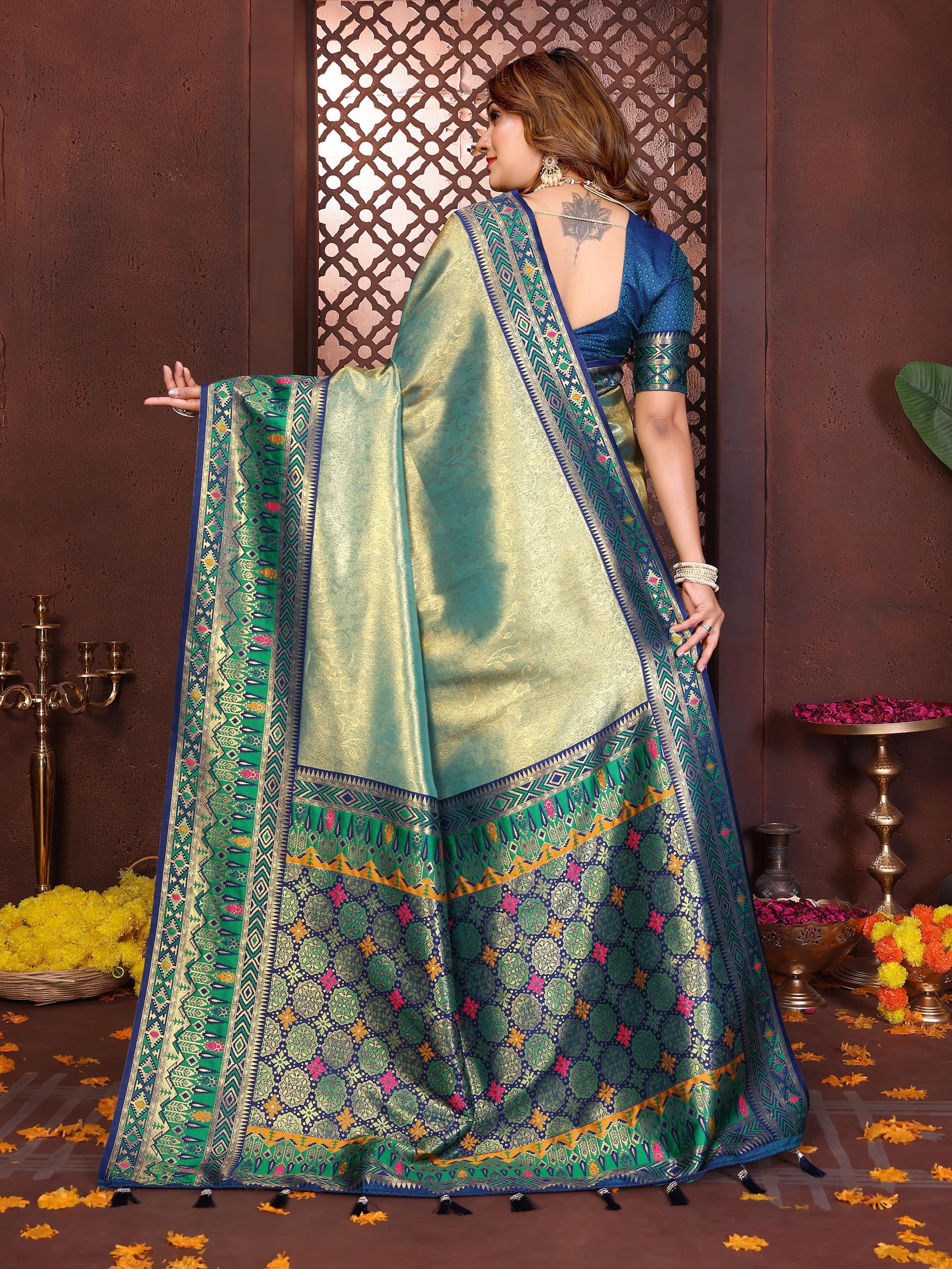 Blue Paithani Banarasi Tissue Silk Saree — alternate view