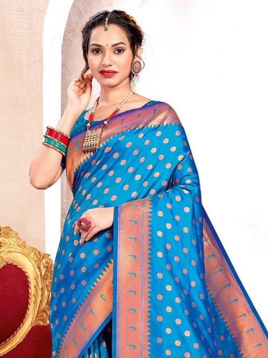 Blue Paithani Silk Saree — alternate view