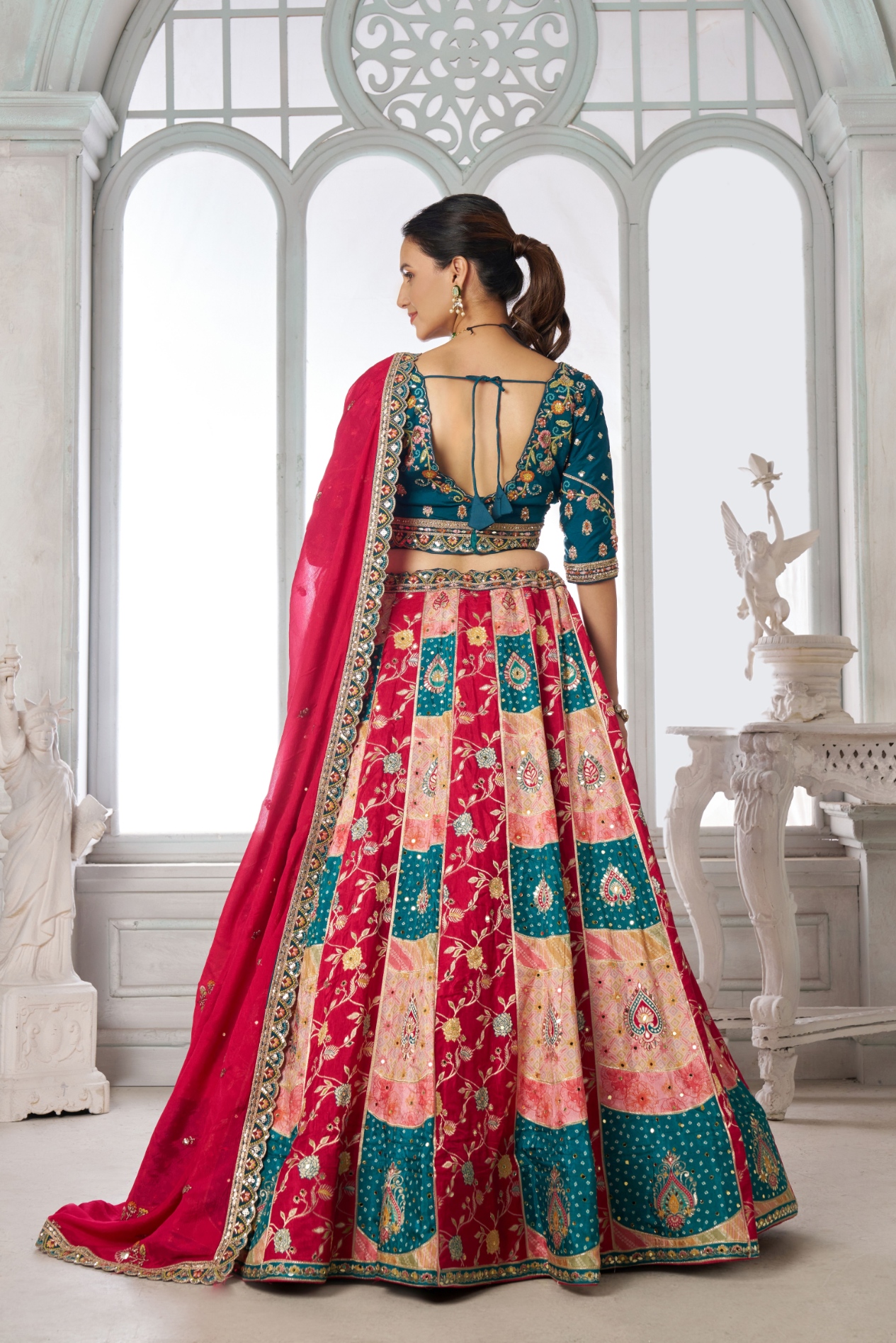 Blue Peacock Embroidered Chinon Lehenga Choli — alternate view