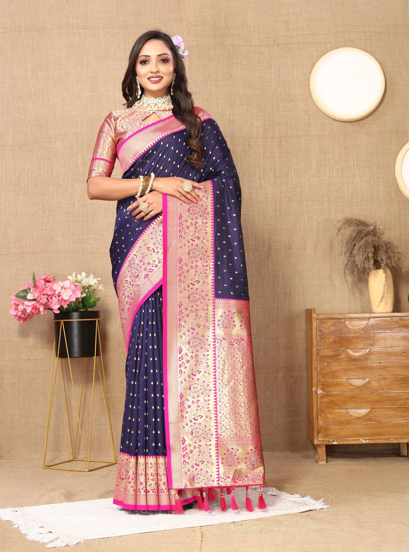 Blue Pink Soft Silk Saree