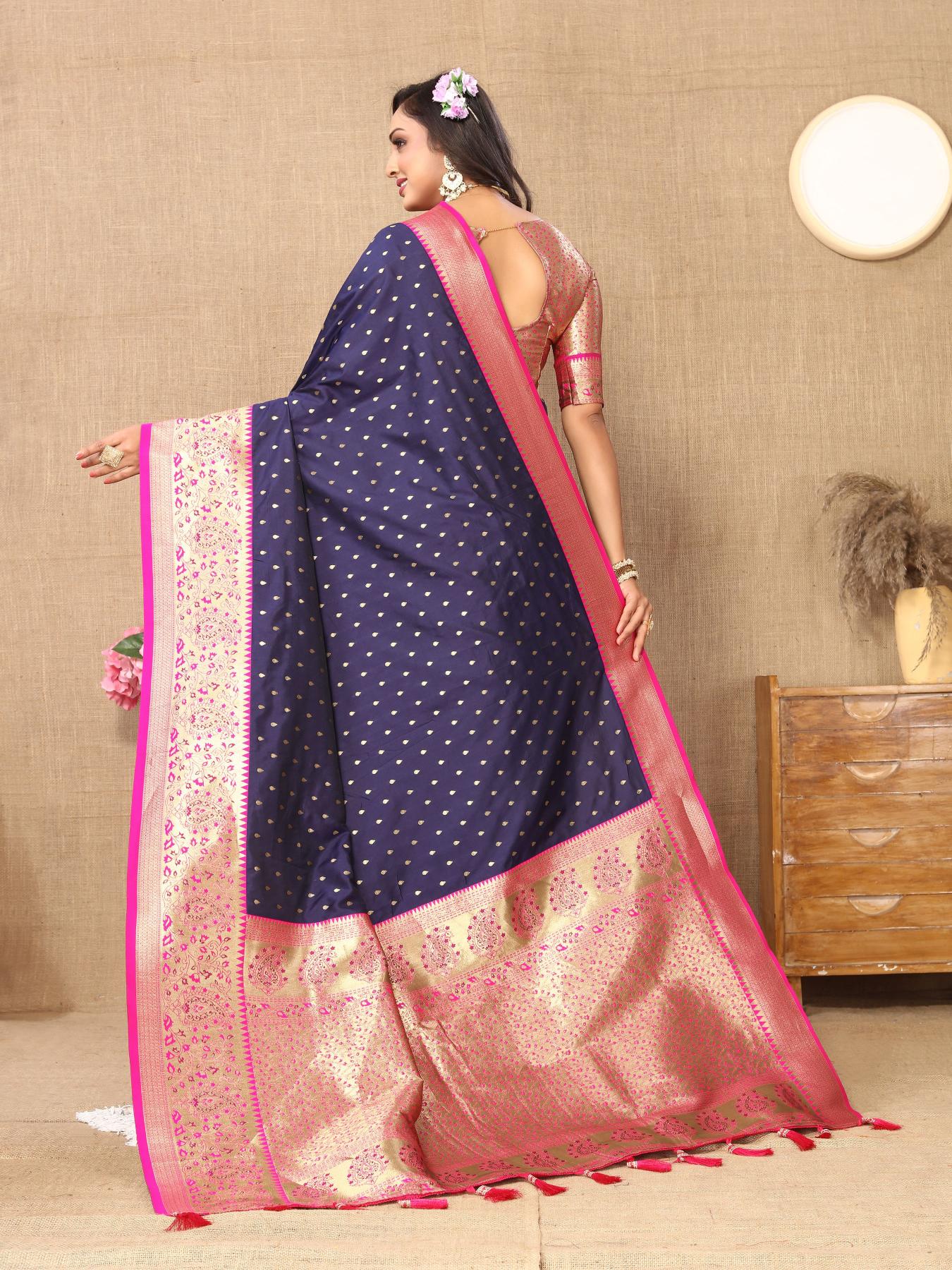 Blue Pink Soft Silk Saree — alternate view