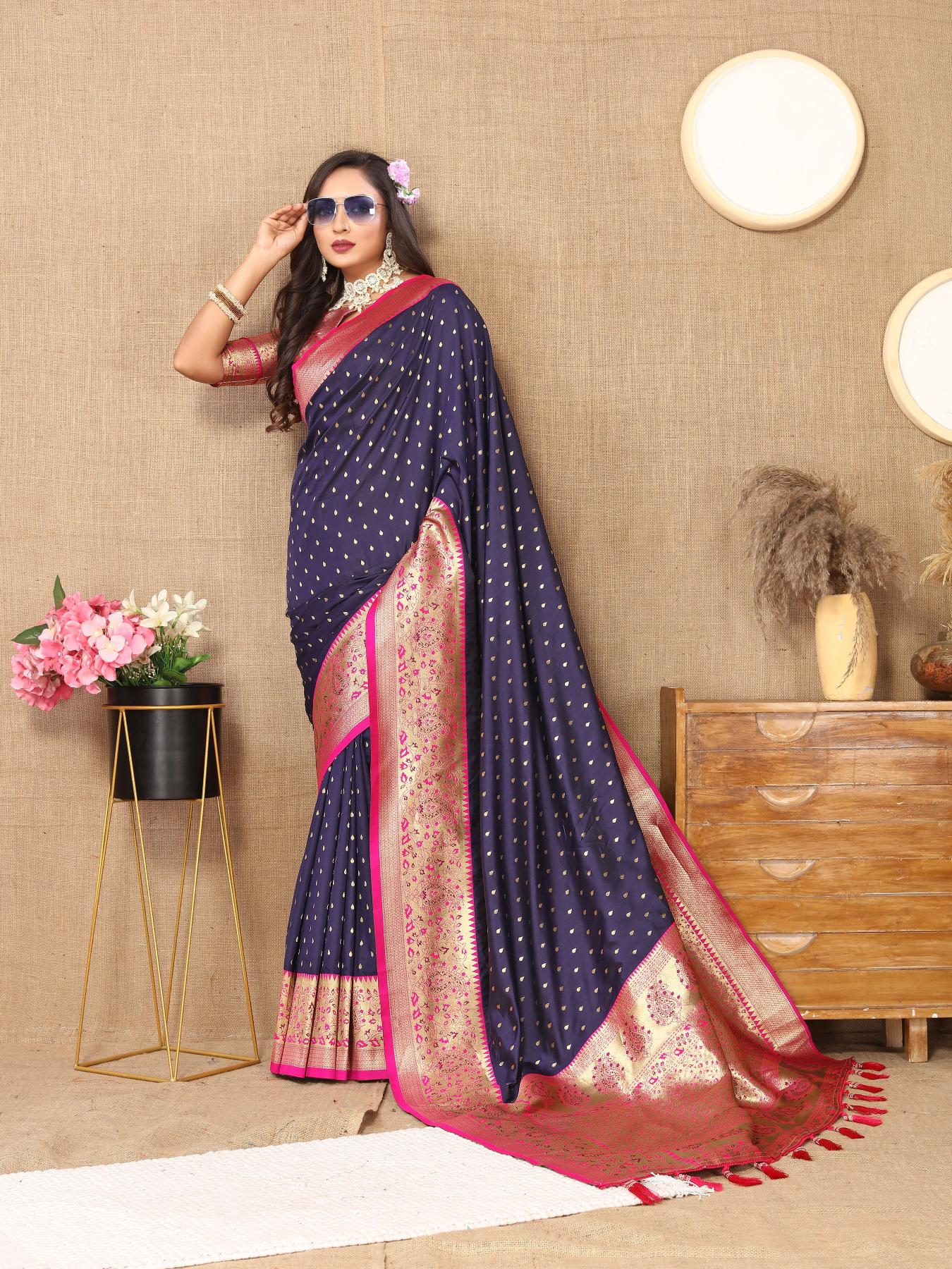 Blue Pink Soft Silk Saree