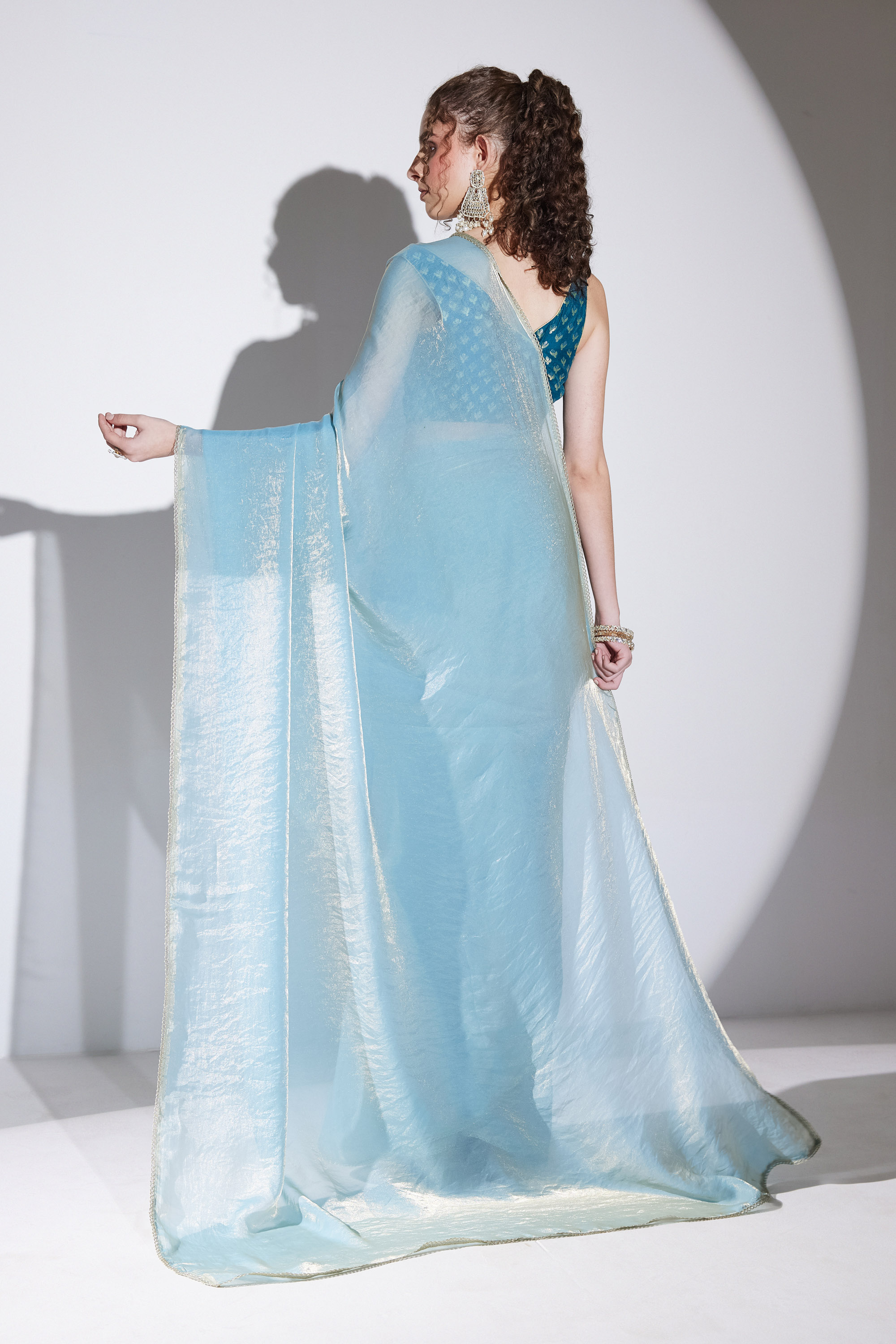 Blue Plain Shimmer Tissue Saree — alternate view
