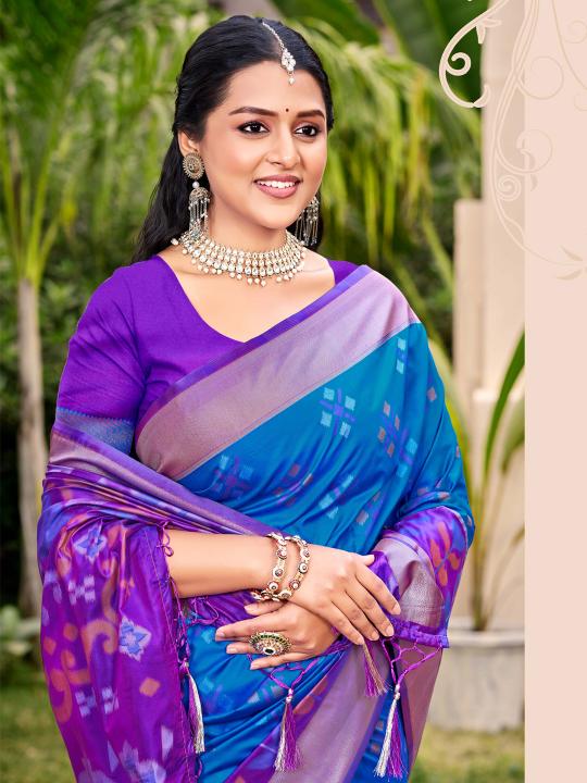 Blue Pochampalli Silk Saree — alternate view