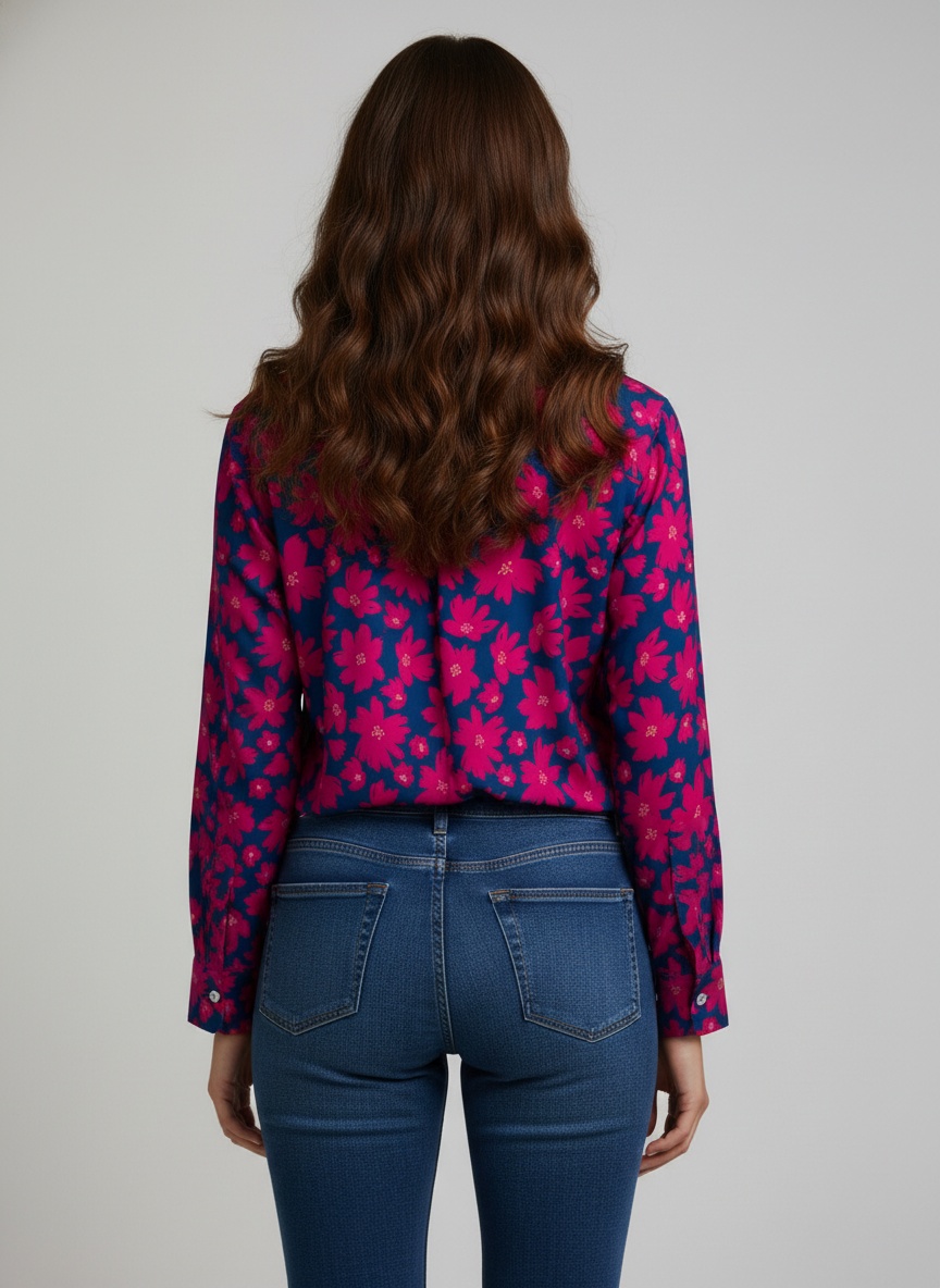 Blue Printed Crepe Classic Classic Shirt — alternate view