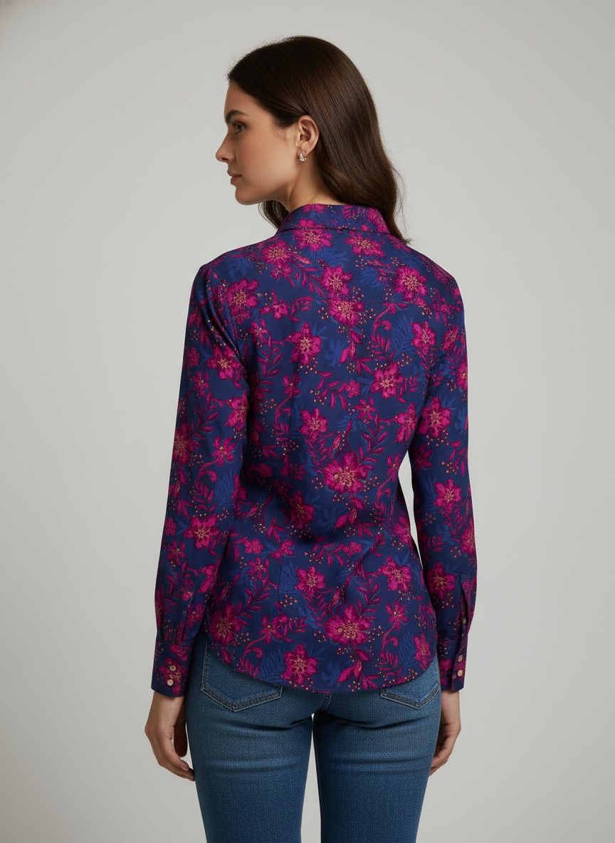 Blue Printed Crepe Classic Shirt — alternate view