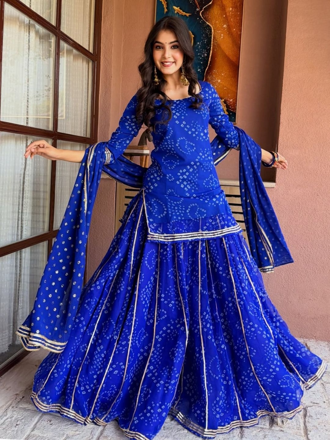 Blue Printed Georgette Sharara Suit