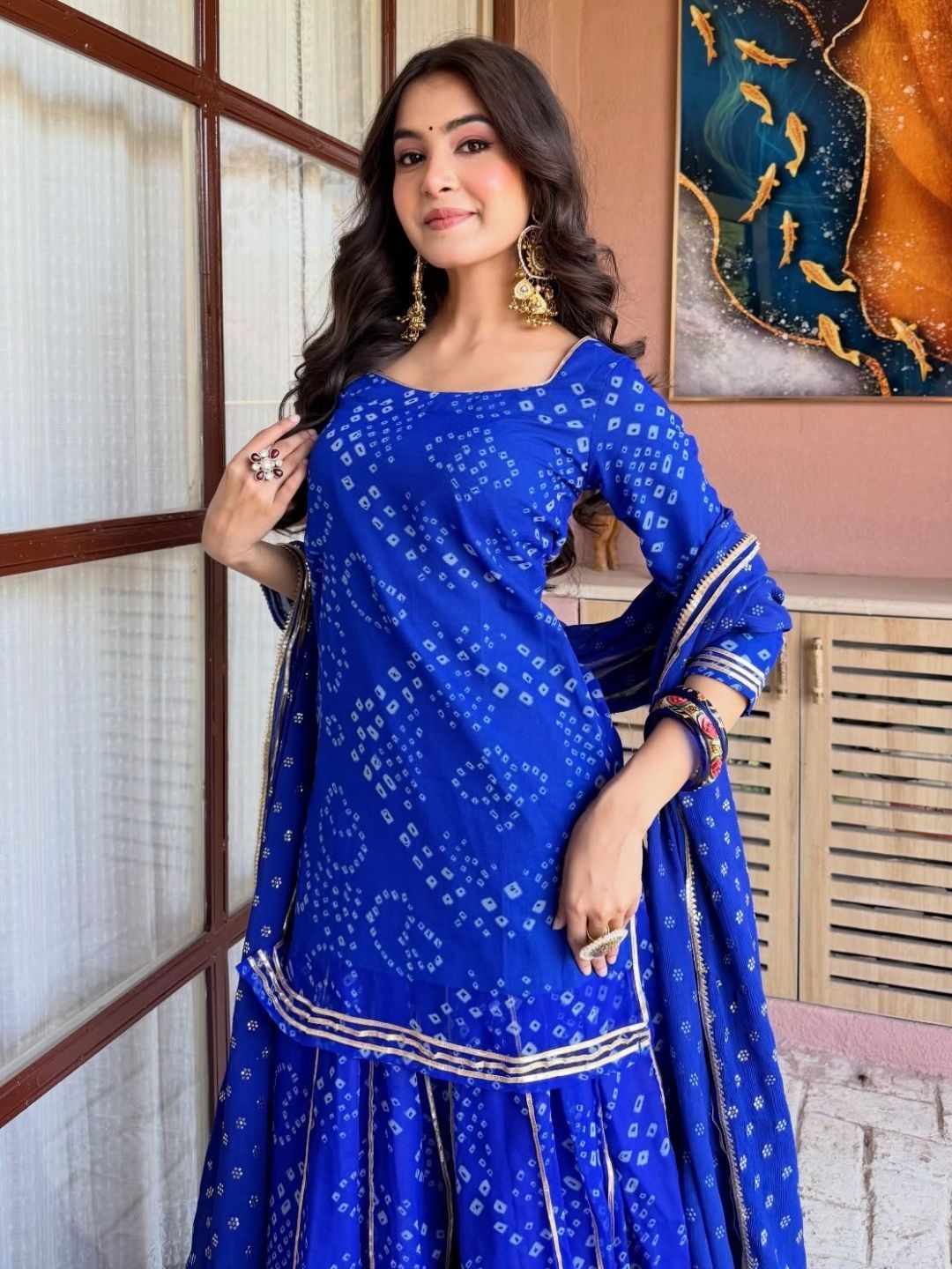 Blue Printed Georgette Sharara Suit