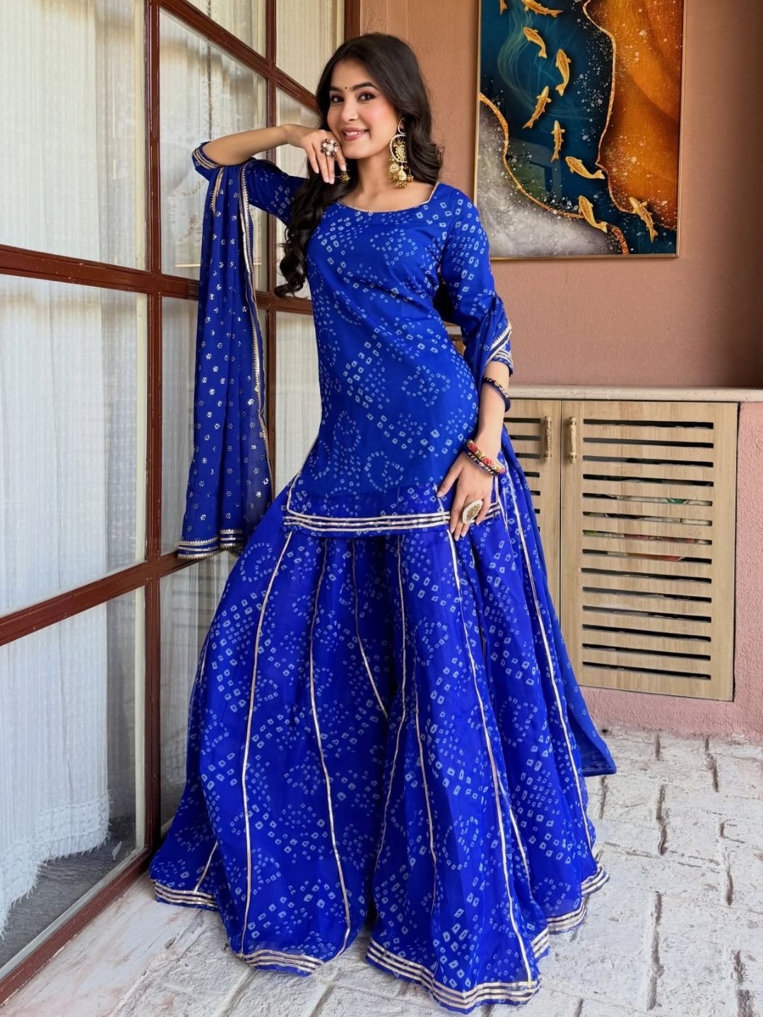 Blue Printed Georgette Sharara Suit
