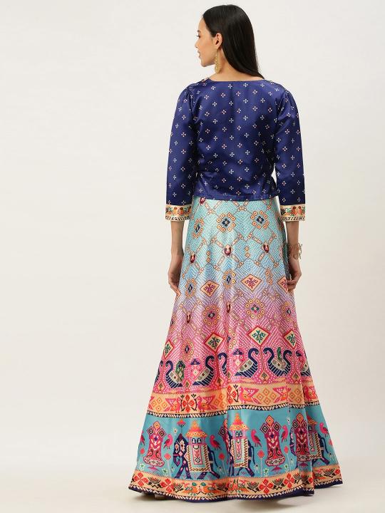 Blue Printed Multicolor Crop Top Lehenga — alternate view