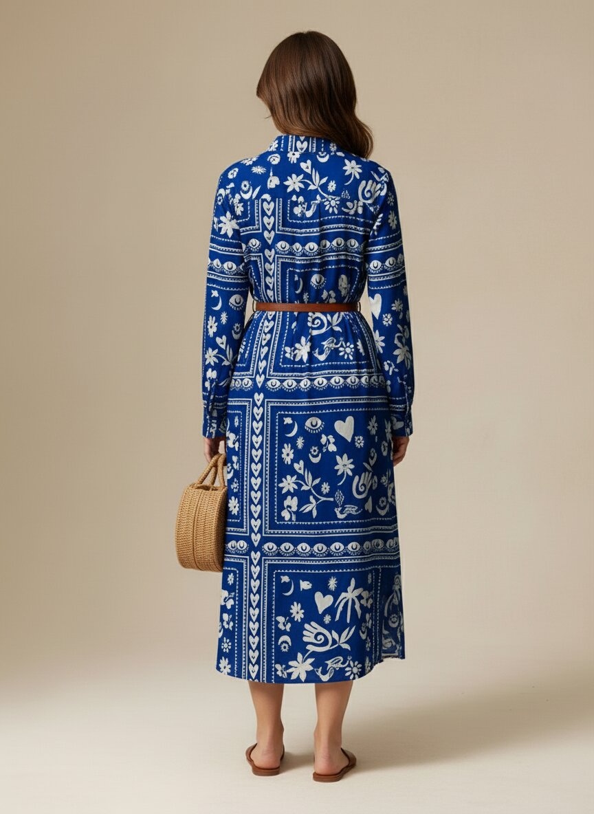 Blue Printed Muslin Shirt Dress — alternate view