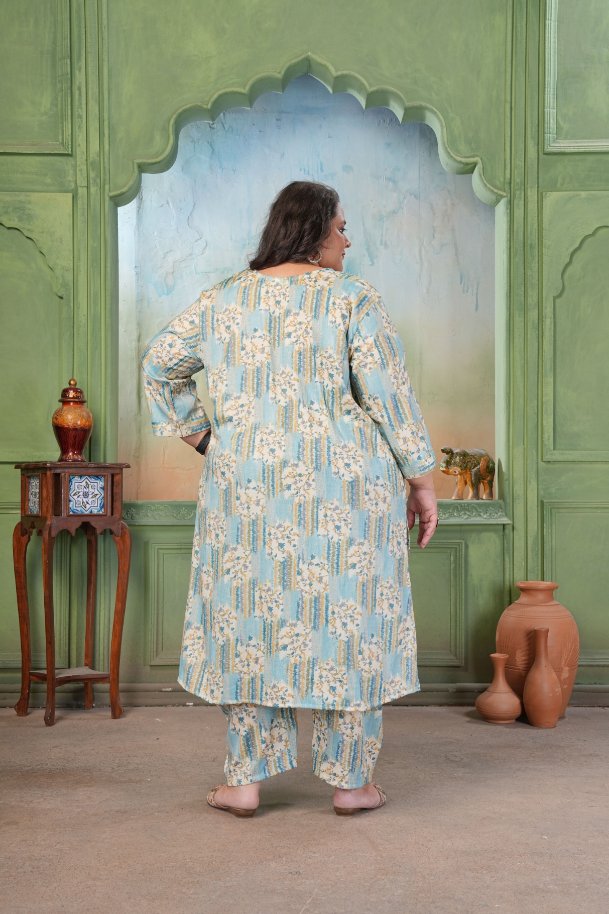 Blue Printed Rayon Slub Kurta Set — alternate view