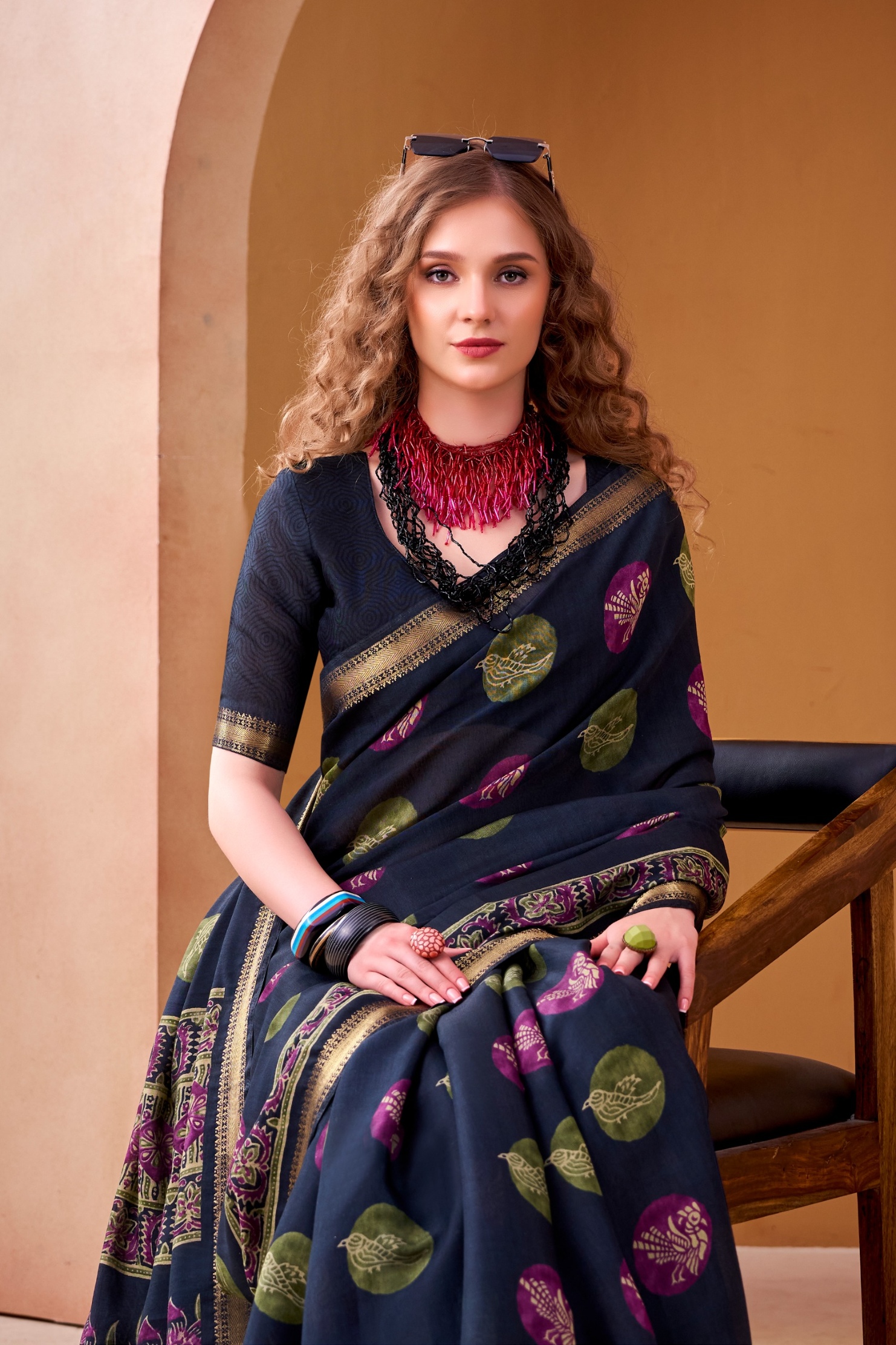 Blue Printed Woven Chanderi Saree — alternate view