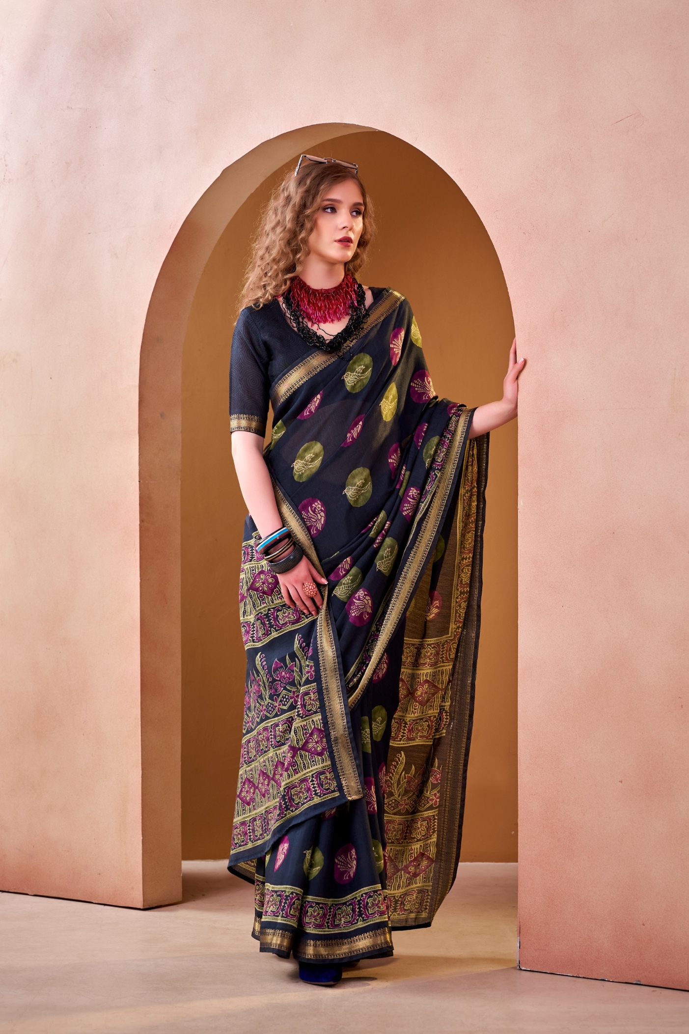 Blue Printed Woven Chanderi Saree