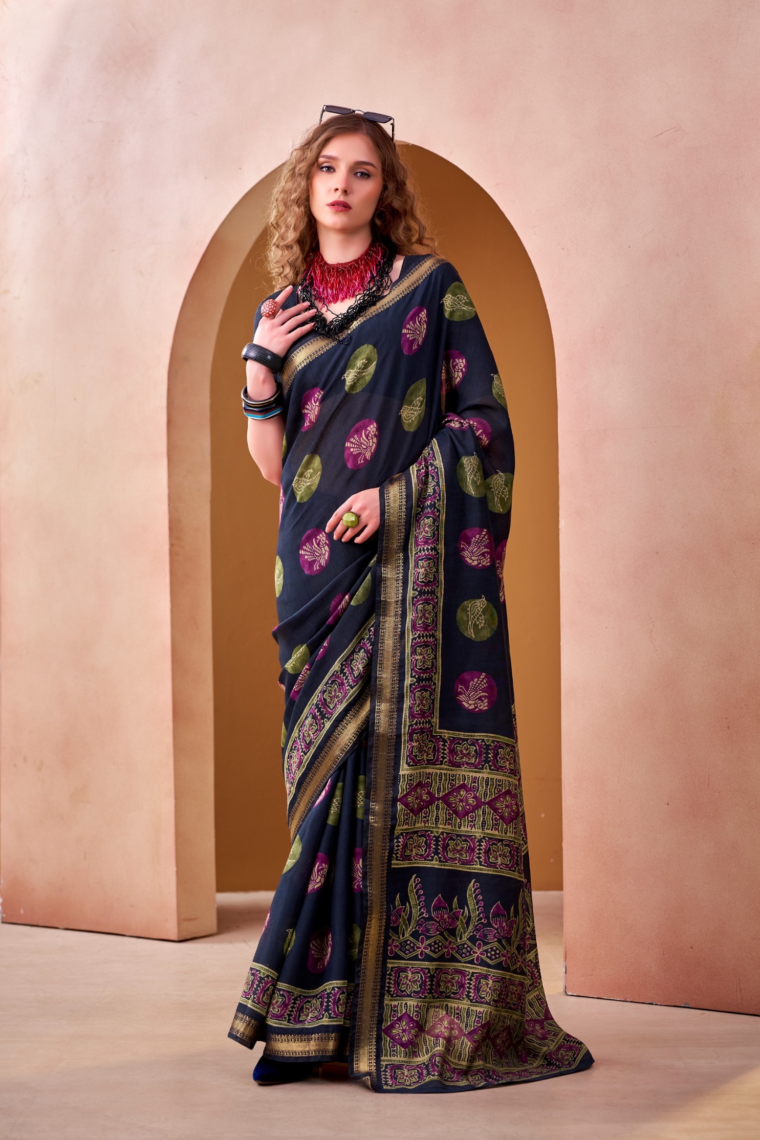 Blue Printed Woven Chanderi Saree