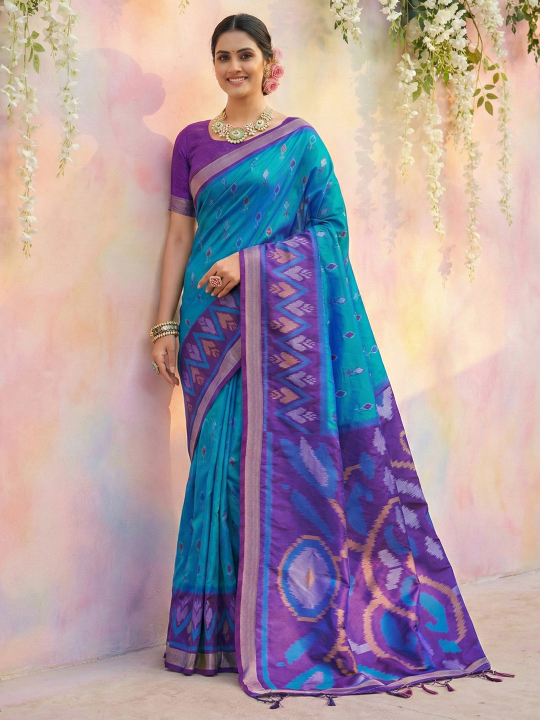 Blue Purple Woven Soft Silk Designer Saree