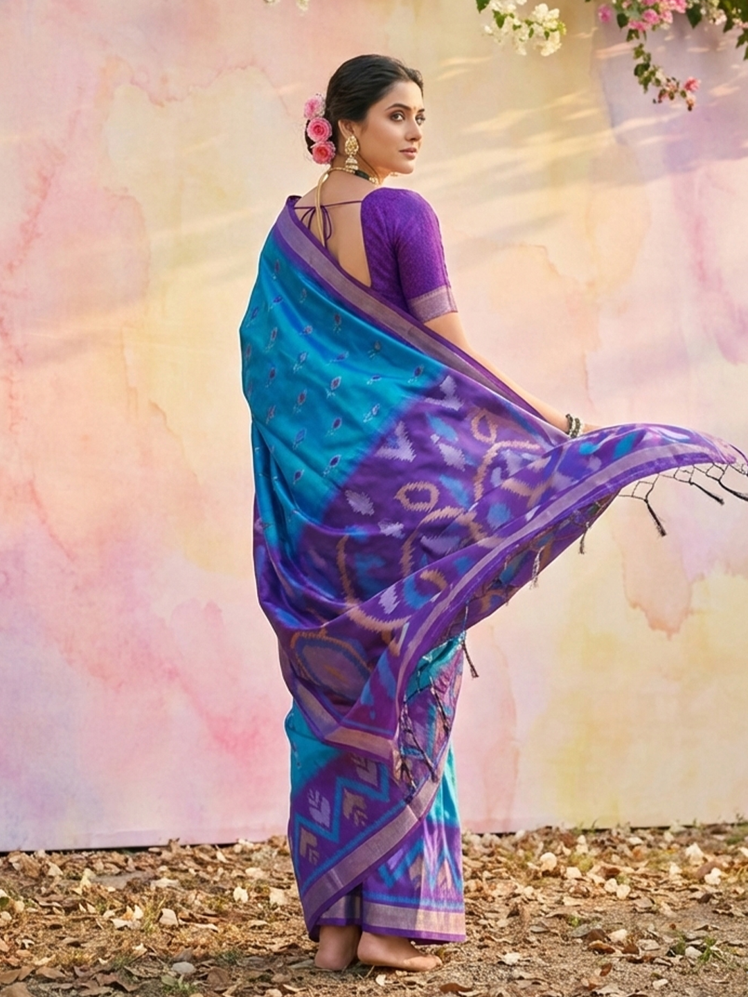 Blue Purple Woven Soft Silk Designer Saree — alternate view