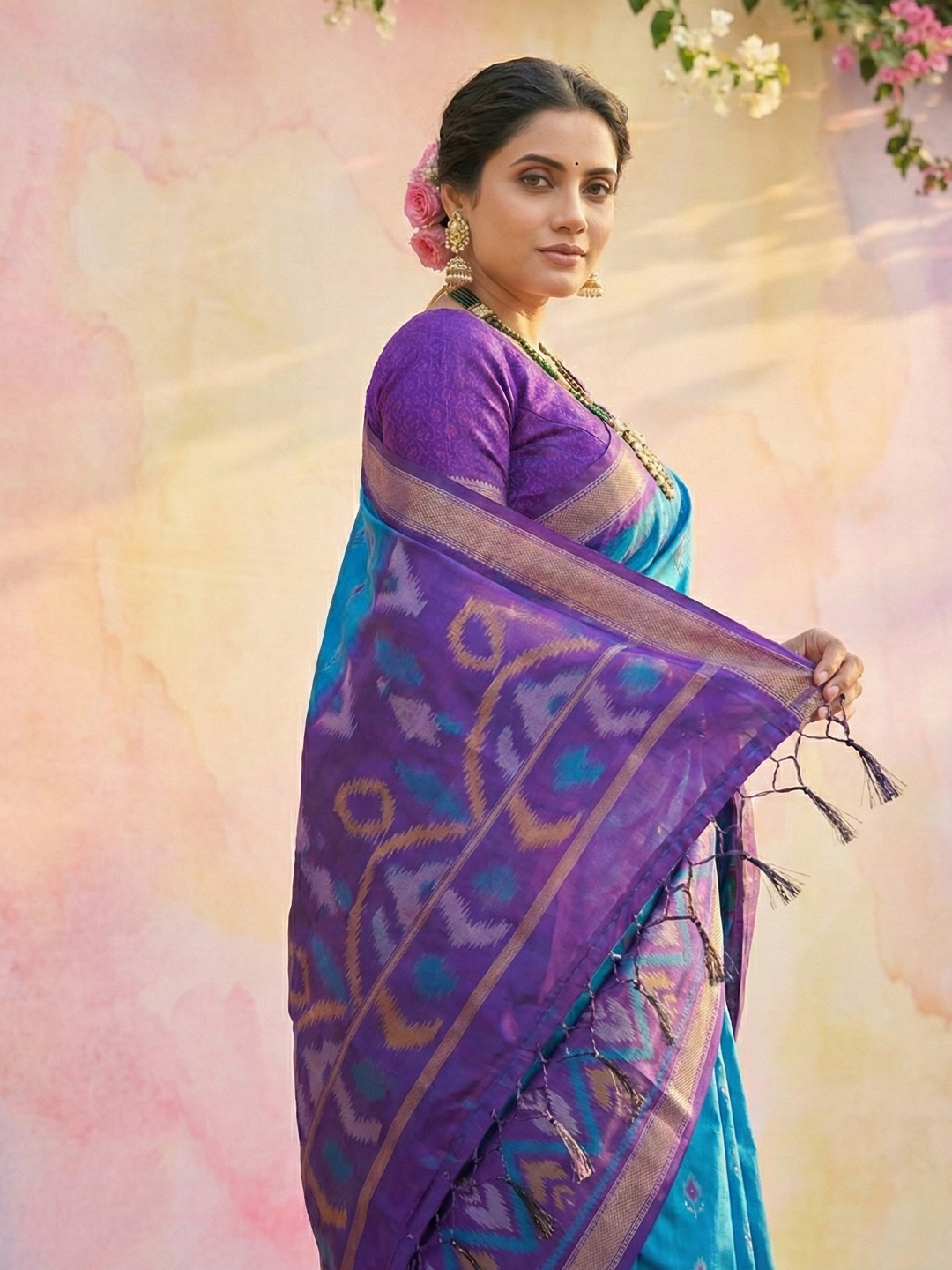 Blue Purple Woven Soft Silk Designer Saree