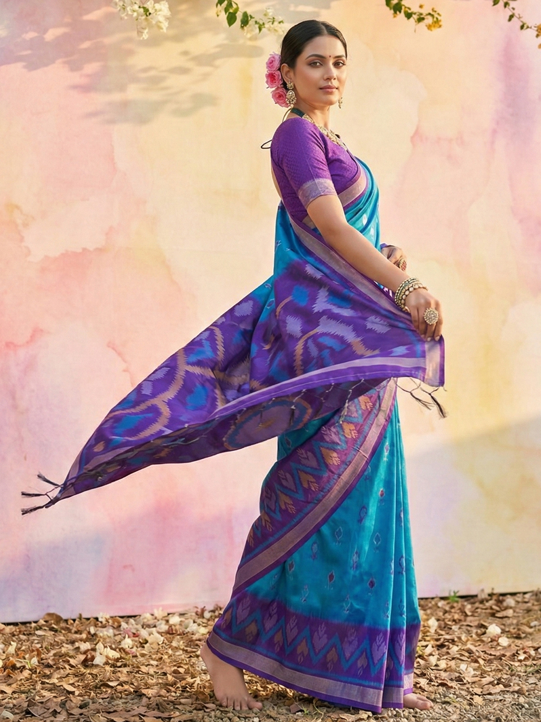 Blue Purple Woven Soft Silk Designer Saree