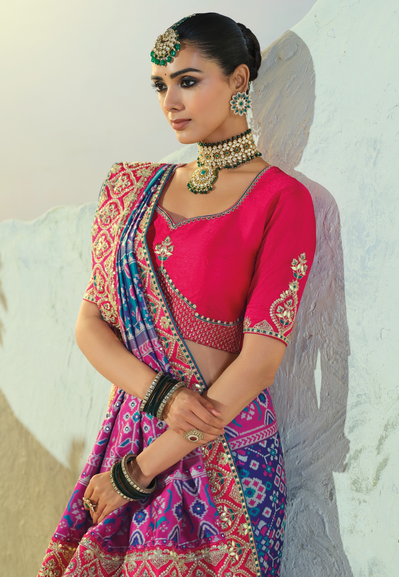 Blue Rani Pink Patola Mirrorwork Pure Patan Saree