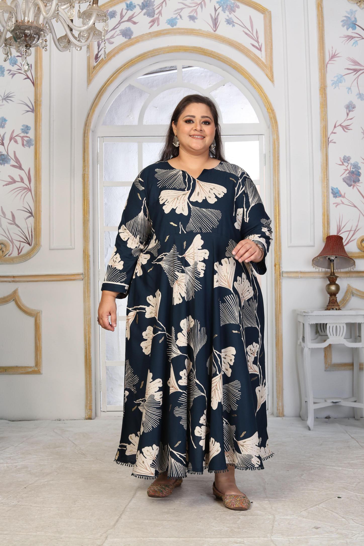 Blue Rayon Designer Printed Long Kurti