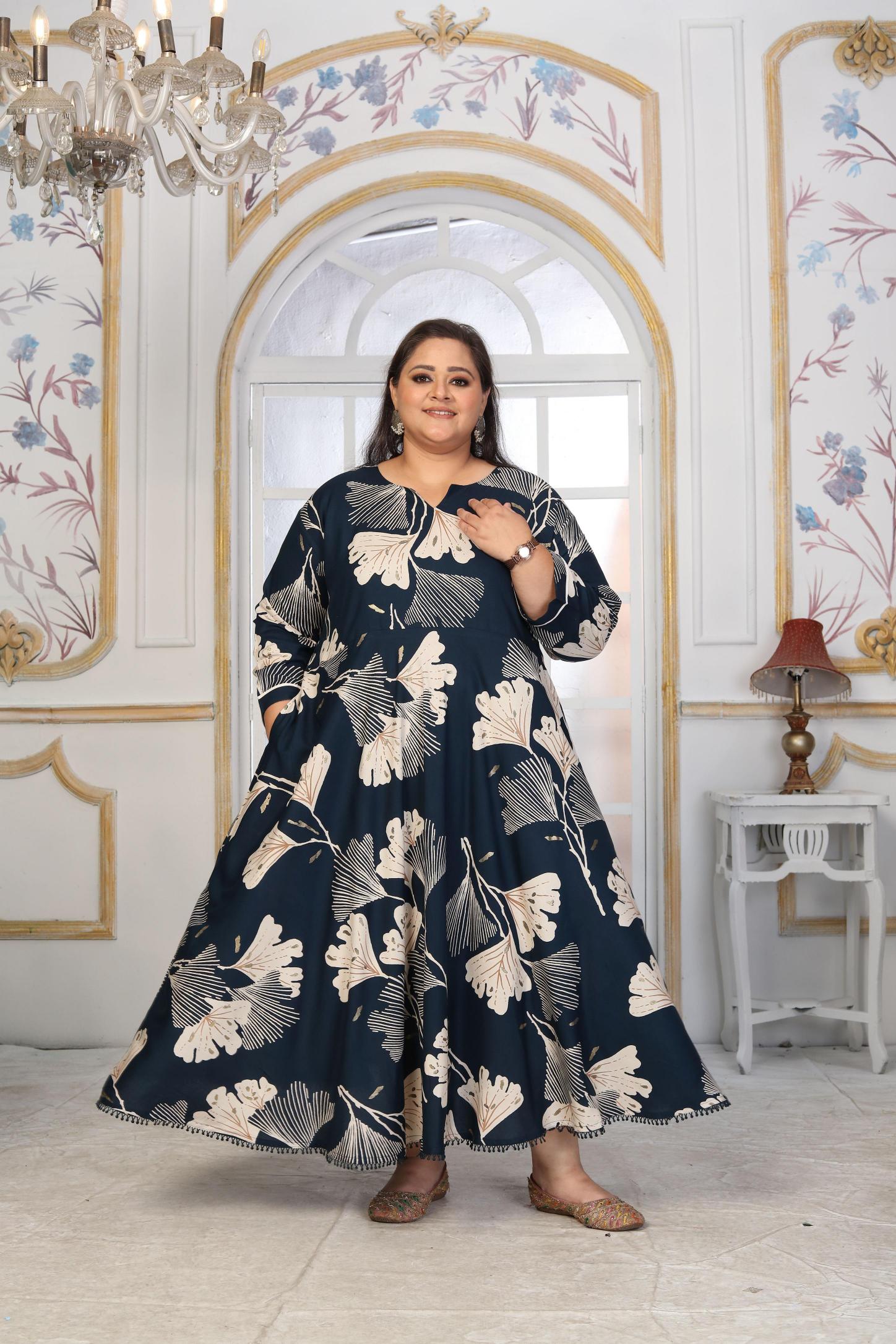 Blue Rayon Designer Printed Long Kurti