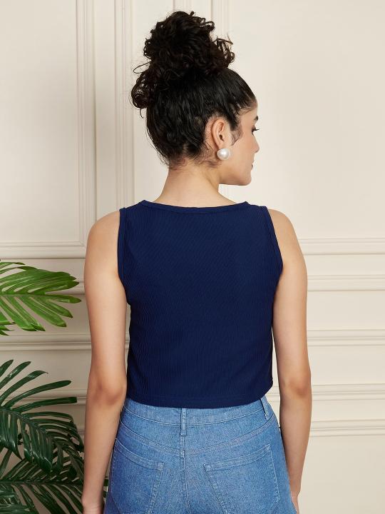 Blue Ribbed Knitted Women’s Tank Top — alternate view