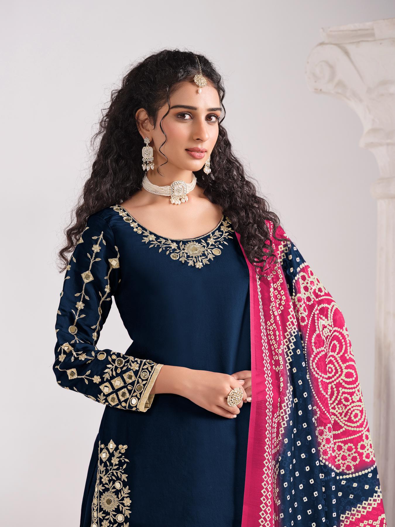 Blue Roman Silk Salwar Suits — alternate view