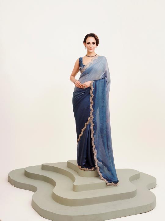 Blue Satin Saree