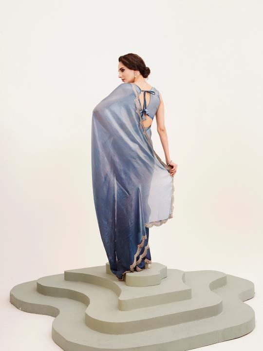 Blue Satin Saree — alternate view