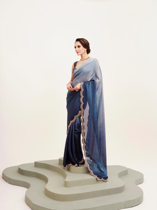 Blue Satin Saree