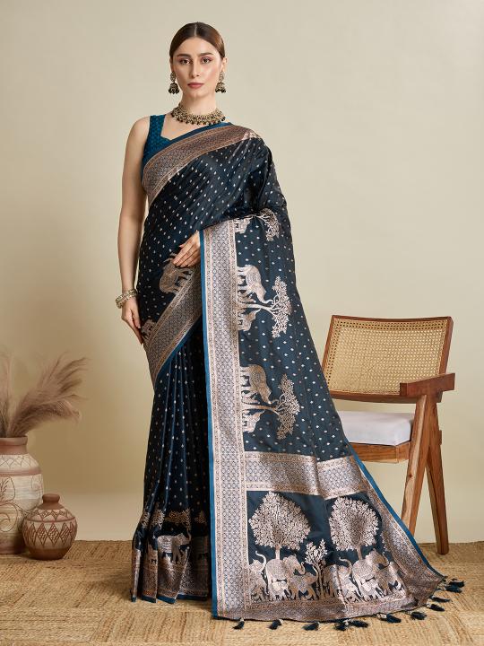 Blue Satin Silk Saree